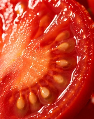 Close-up of a freshly sliced tomato