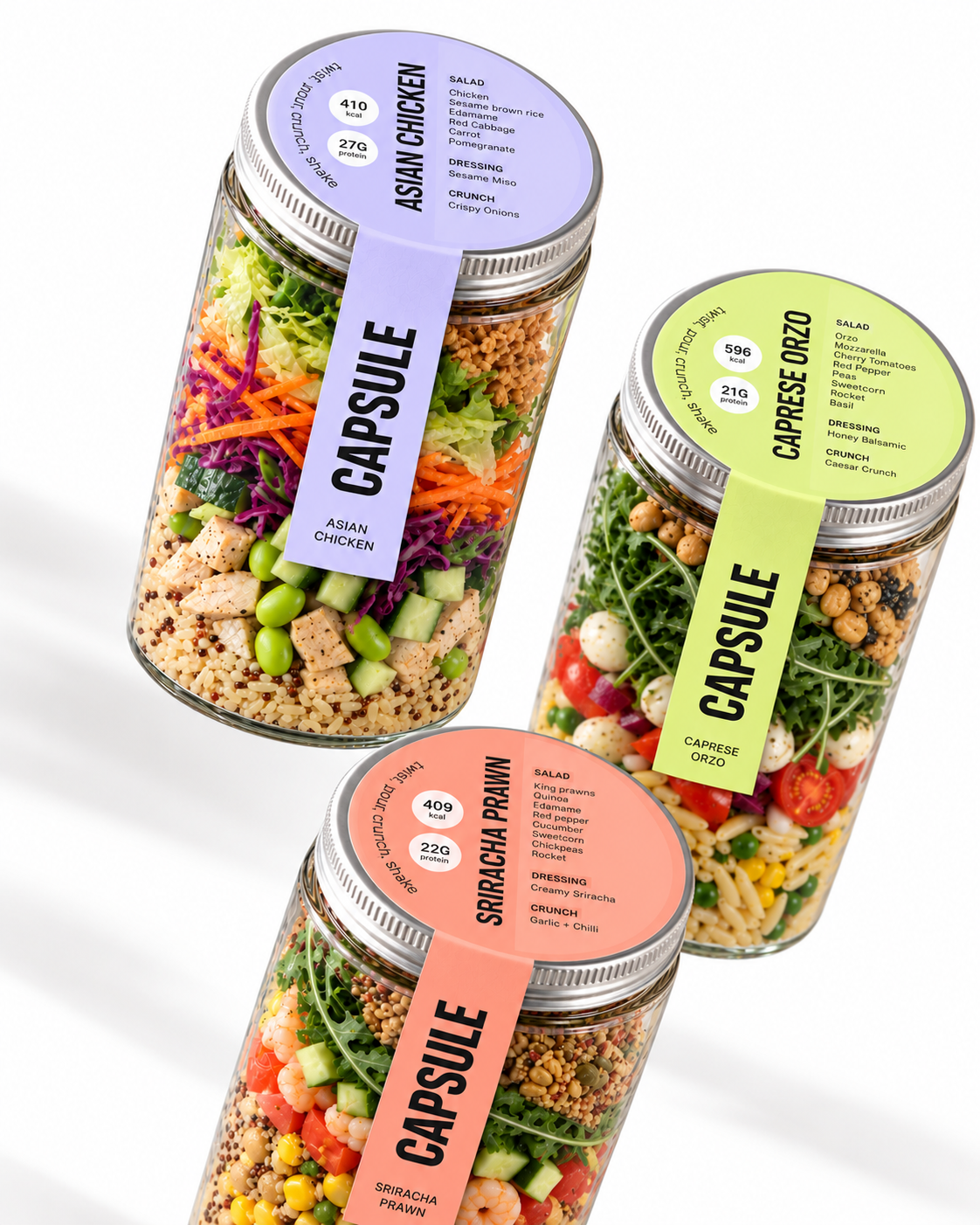 The three Capsule salad jars